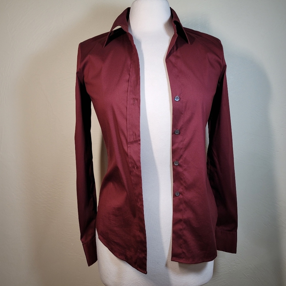 NWT Theory Button Up Shirt Adult Burgundy Long Sleeve Casual Womens Sz. …
